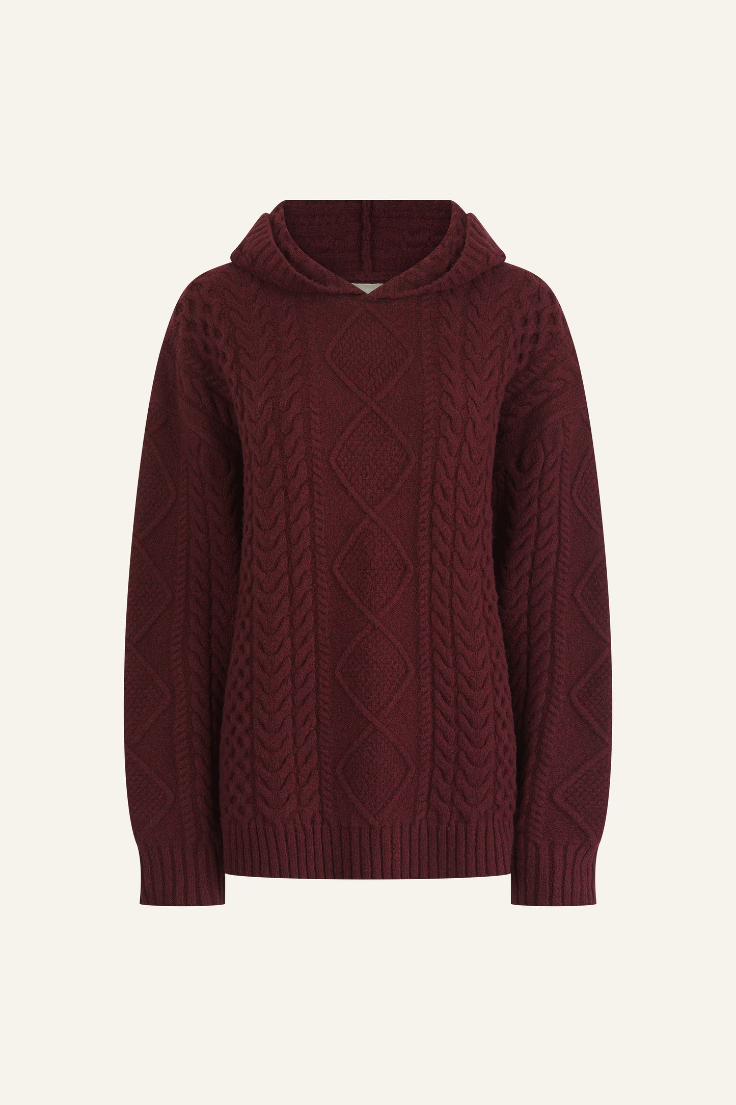 Chunky Cable Premium Knit Hoodie - Dark Cherry
