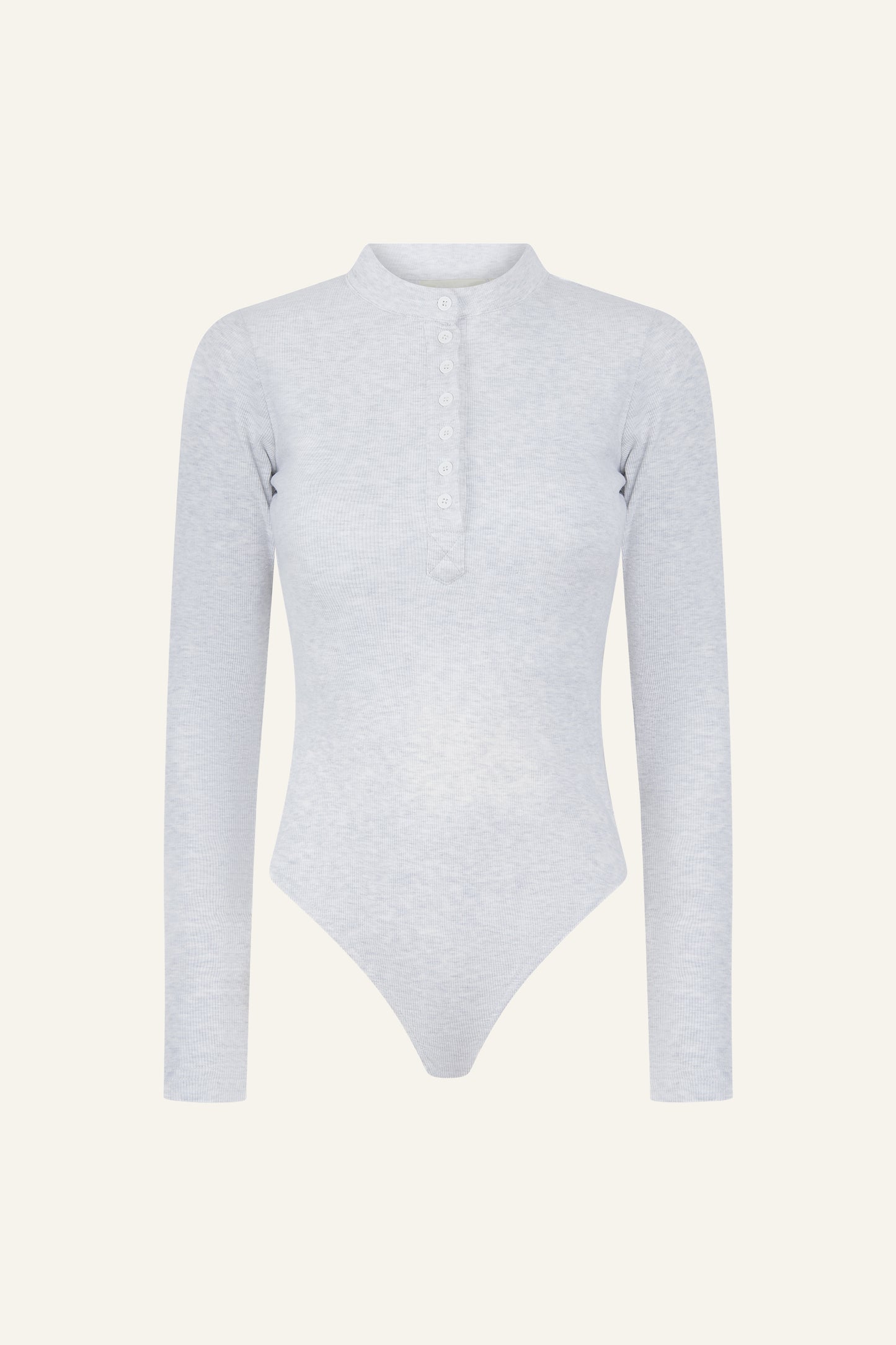 Ribbed Button Front Built in Bra Bodysuit - Grey Marl