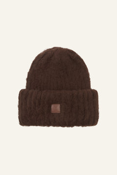 Fluffy Knitted Beanie Hat - Espresso