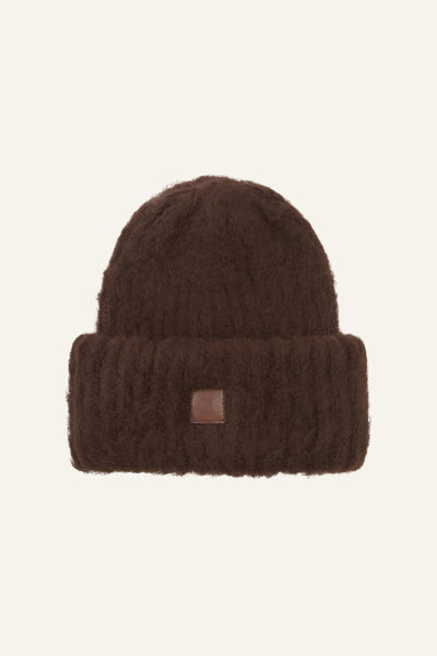 Fluffy Knitted Beanie Hat - Espresso