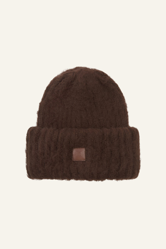 Fluffy Knitted Beanie Hat - Espresso