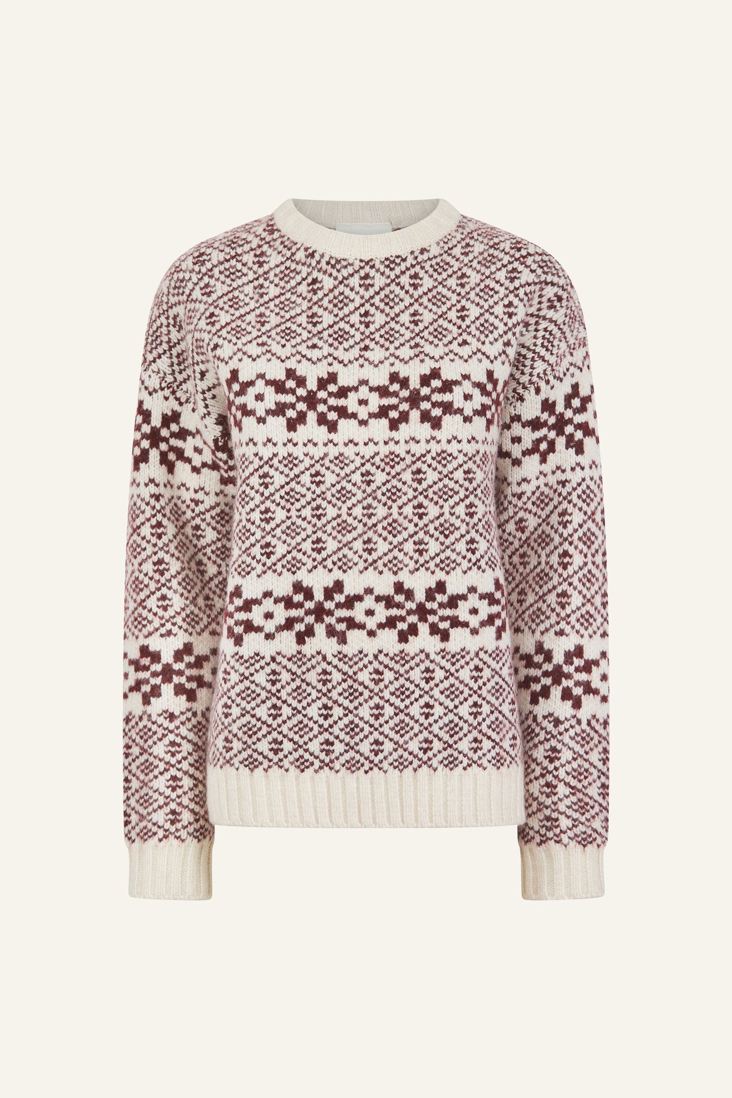 Fair Isle Detail Knitted Jumper - Dark Cherry