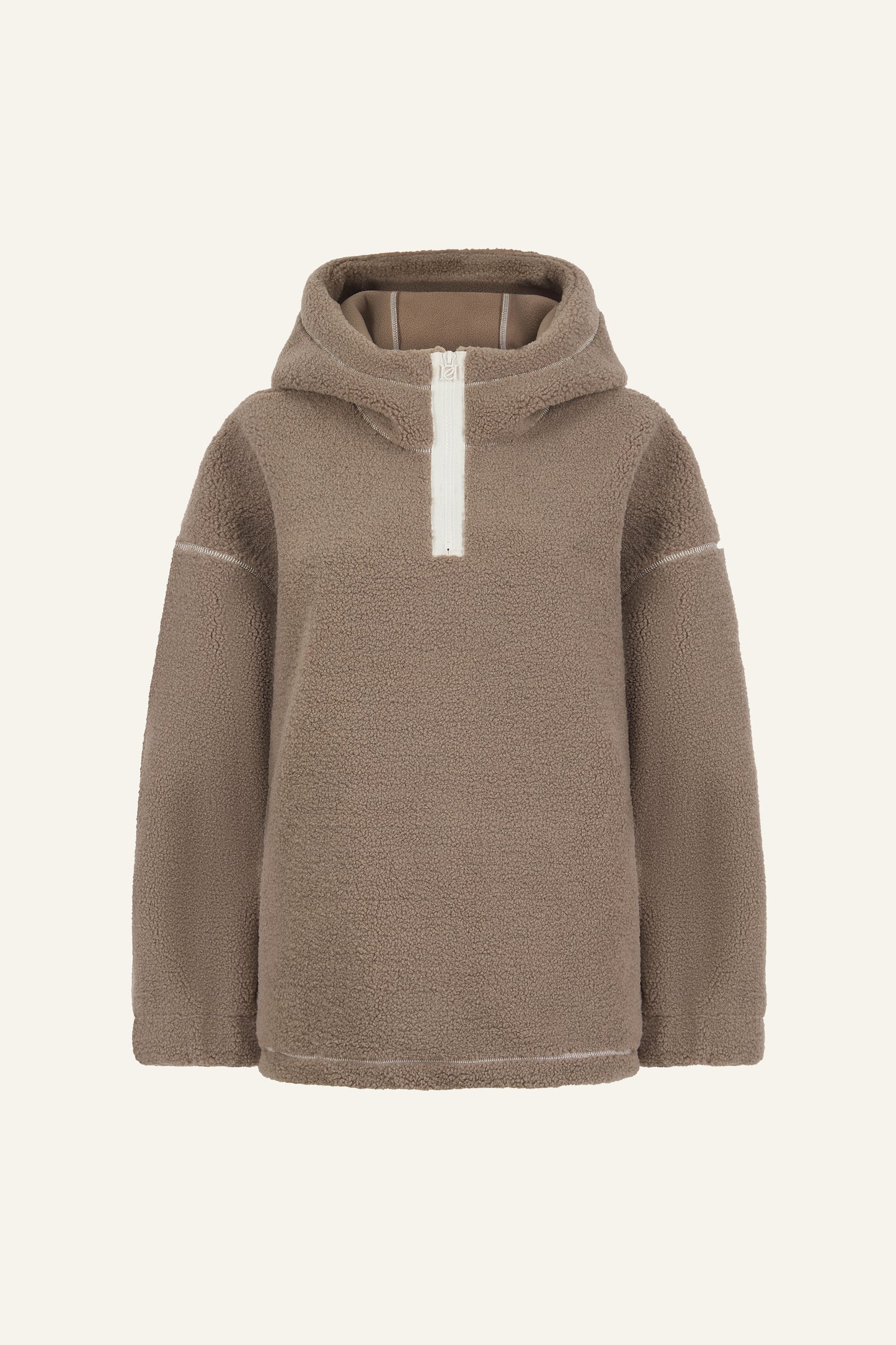 Oversized Quarter Zip Borg Hoodie - Latte
