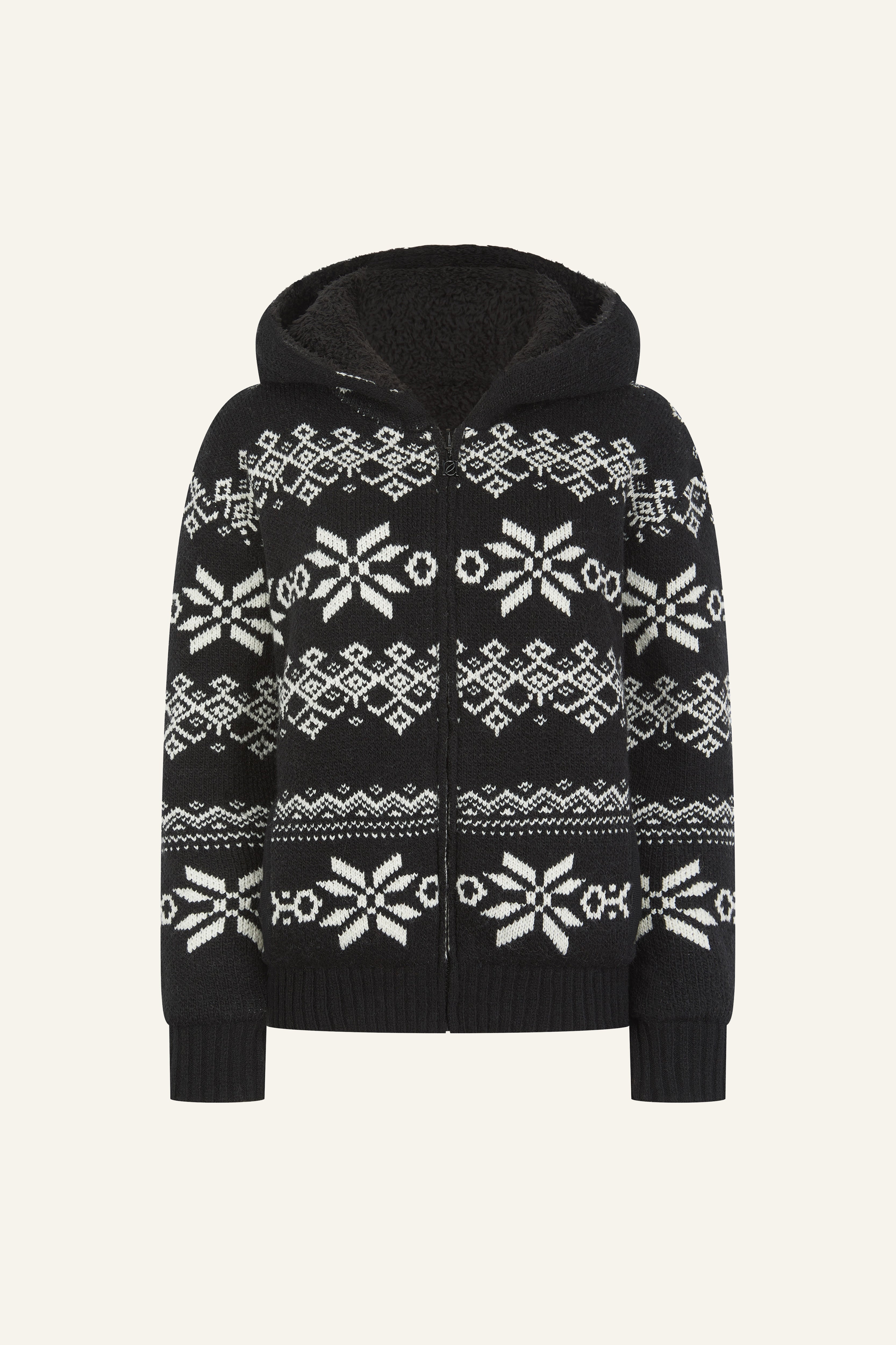 Fairisle Reversible Zip Through Knitted Hoodie - Core Black – reasn