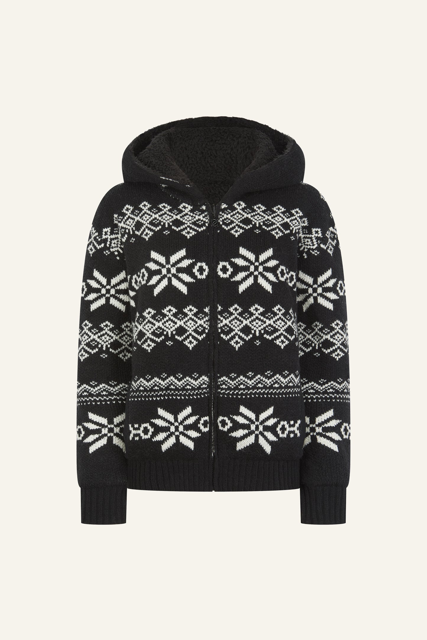Fair Isle Reversible Zip Through Knitted Hoodie - Core Black