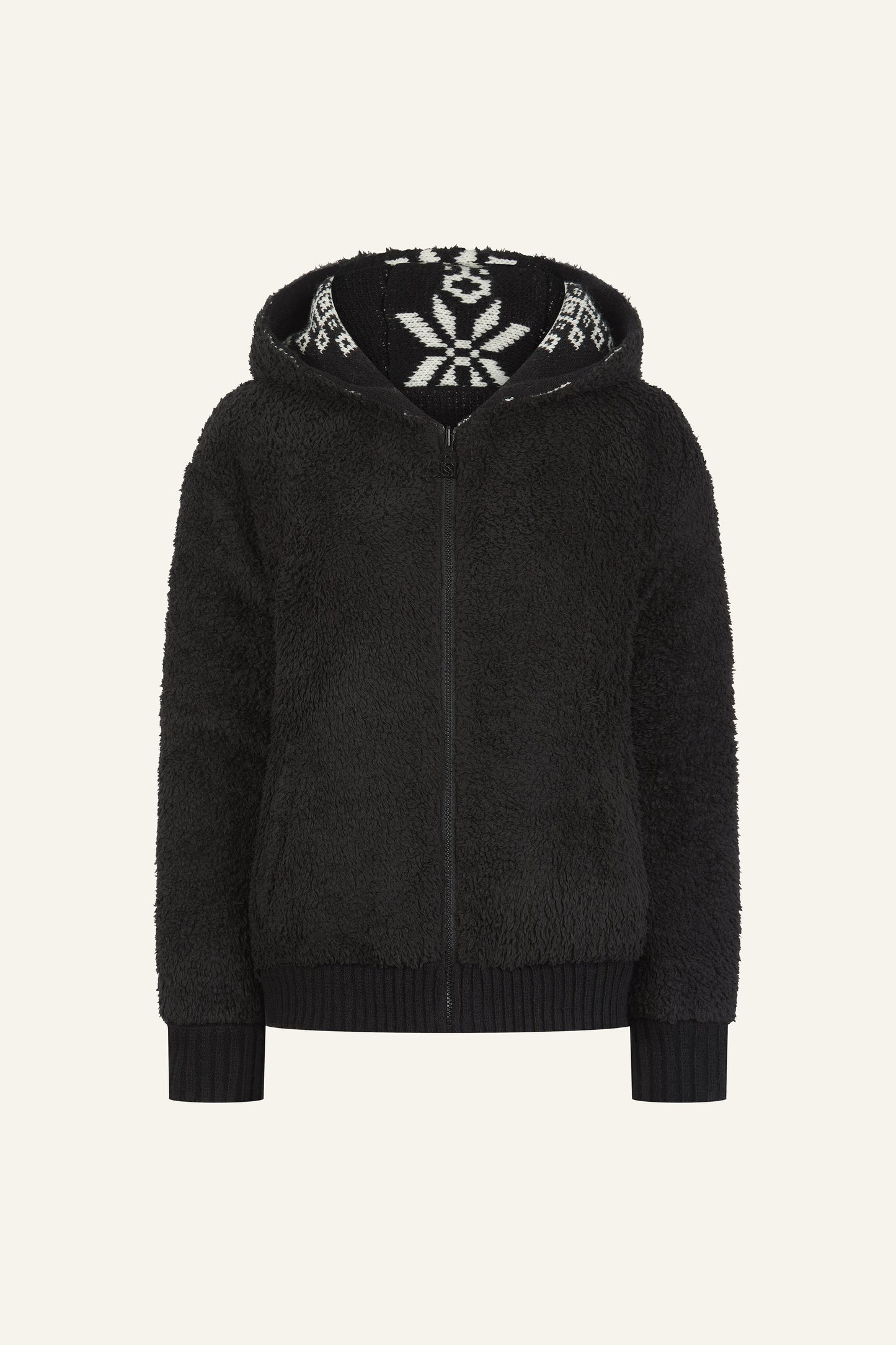 Fair Isle Reversible Zip Through Knitted Hoodie - Core Black