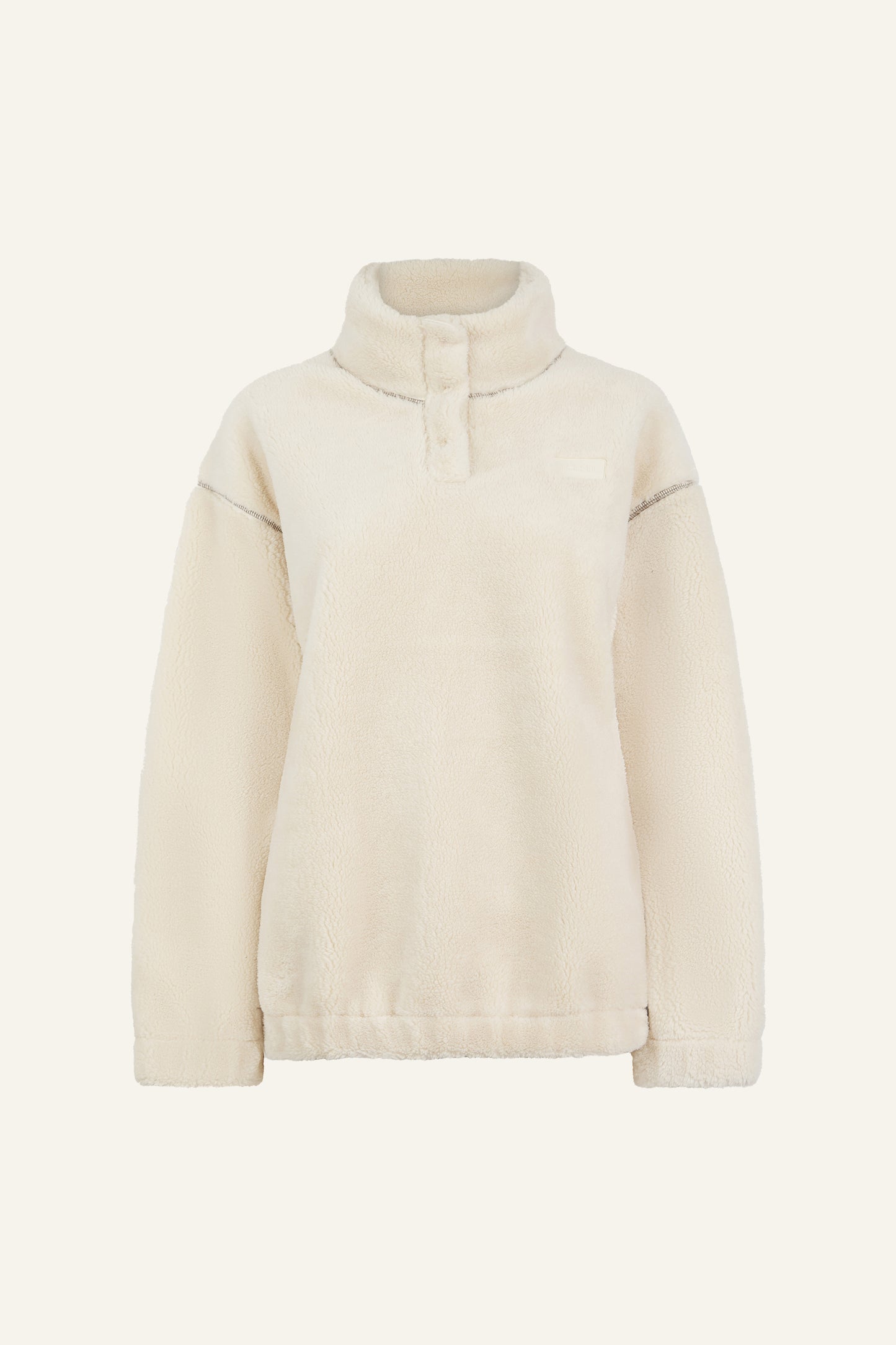 Popper Front Borg  Sweatshirt - Crème