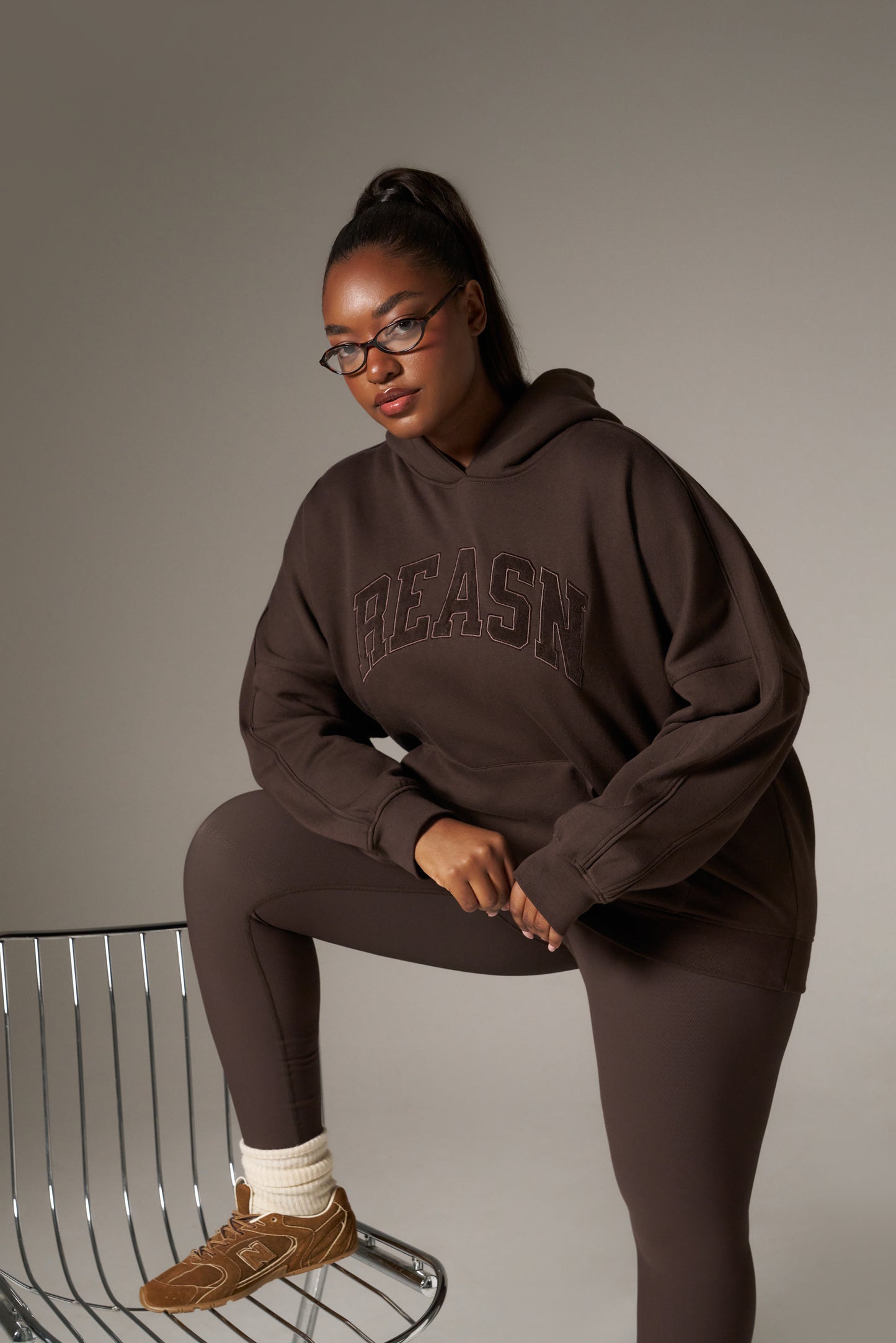 Oversized Branded Hoodie - Espresso