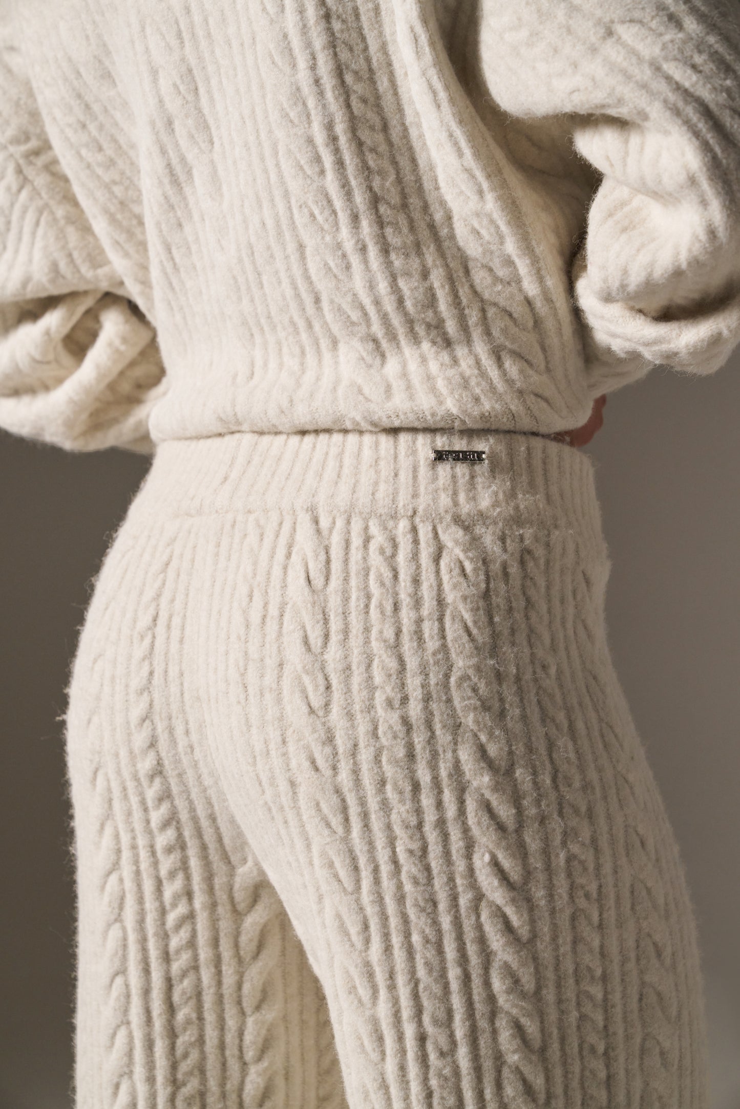 Cable Wide Leg Knit Trousers - Crème