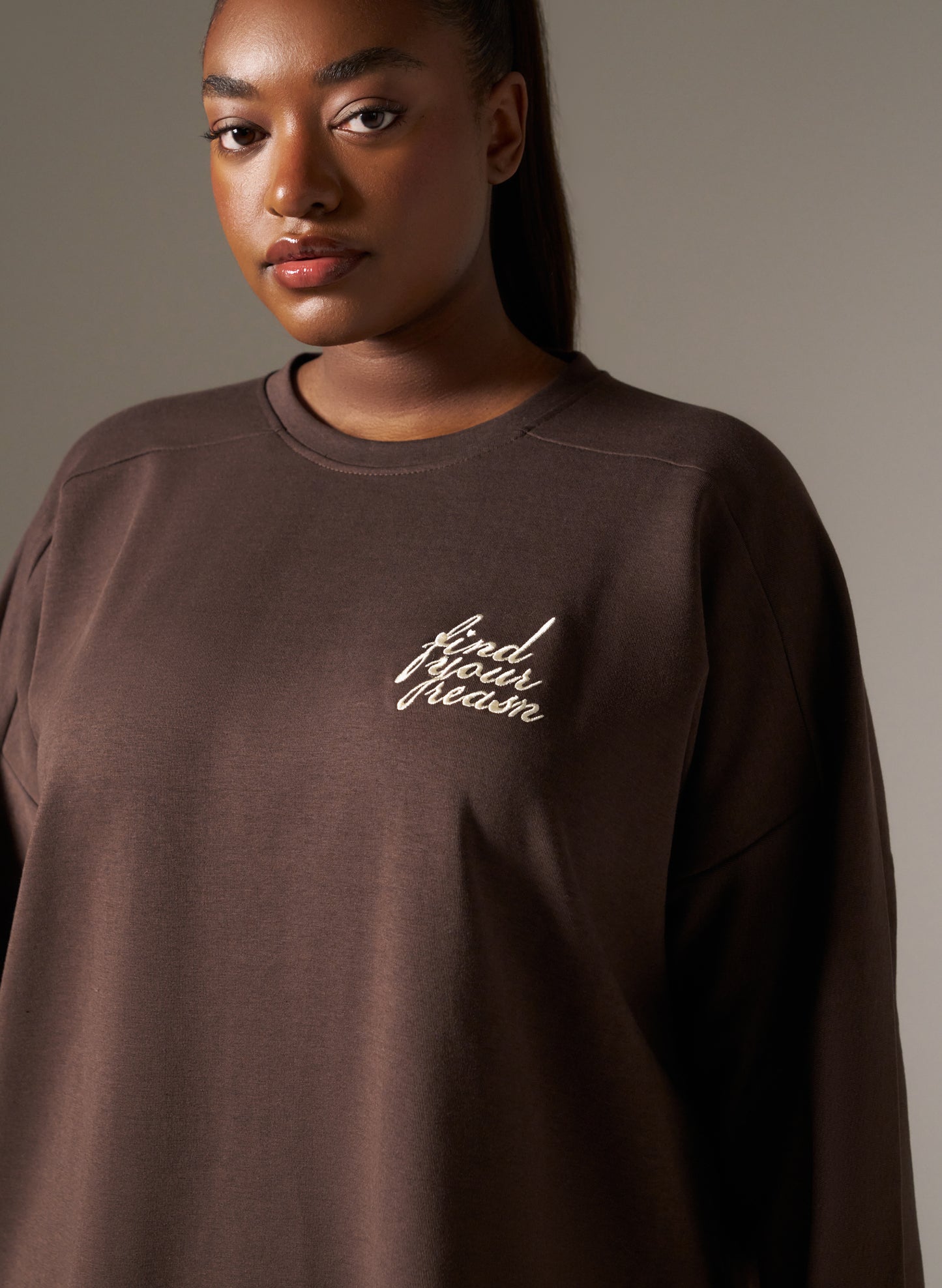 Oversized Long Sleeve Structured T Shirt- Espresso