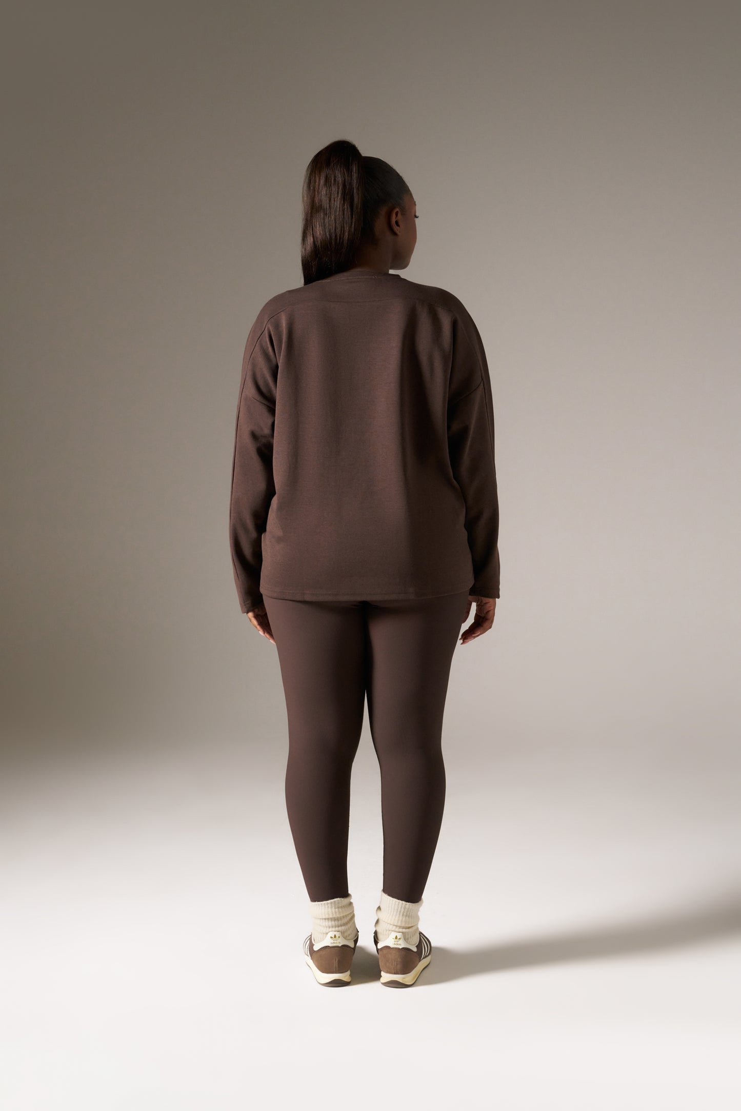 Oversized Long Sleeve Structured T Shirt- Espresso