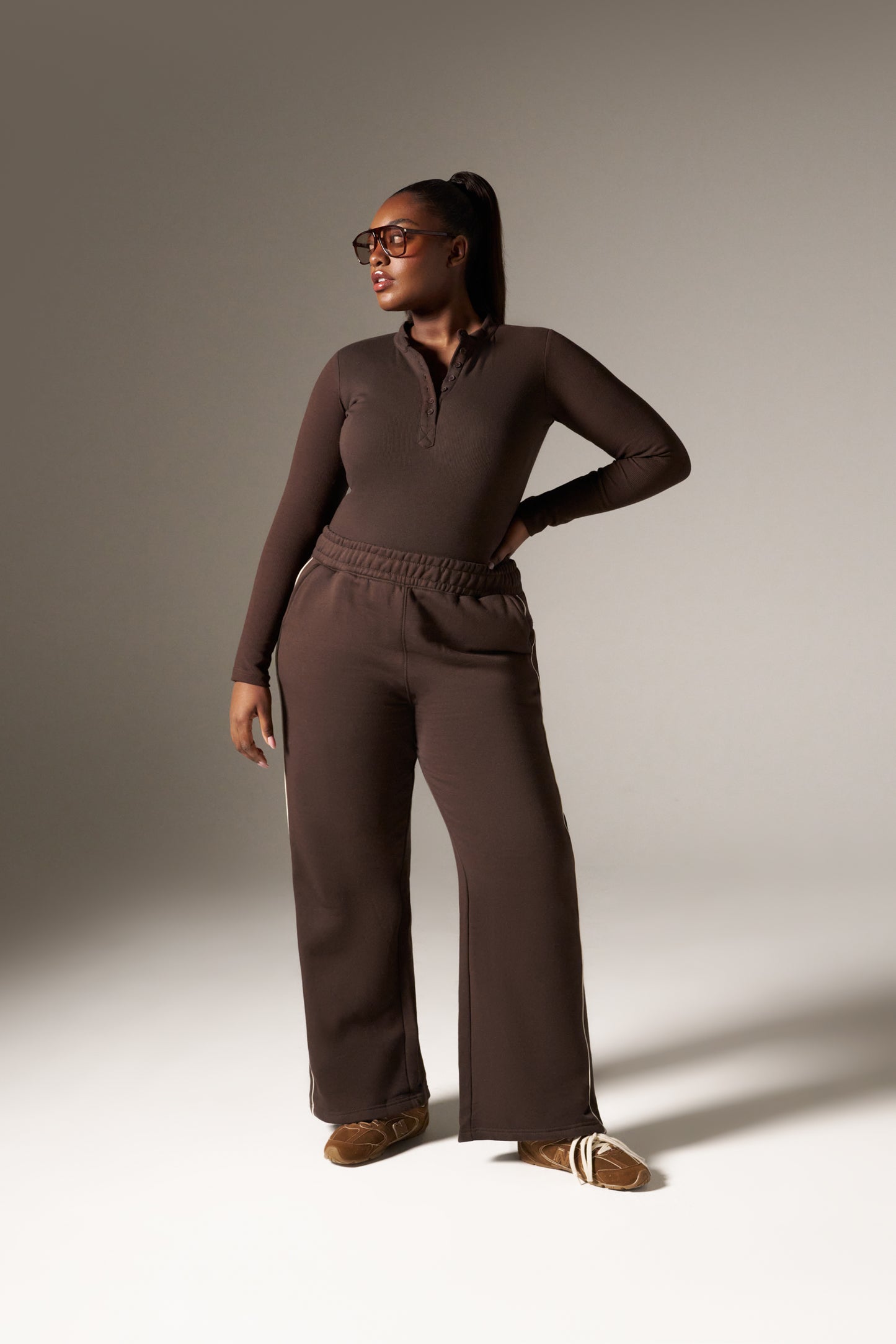 Rib Button Front Built In Bra Bodysuit - Espresso