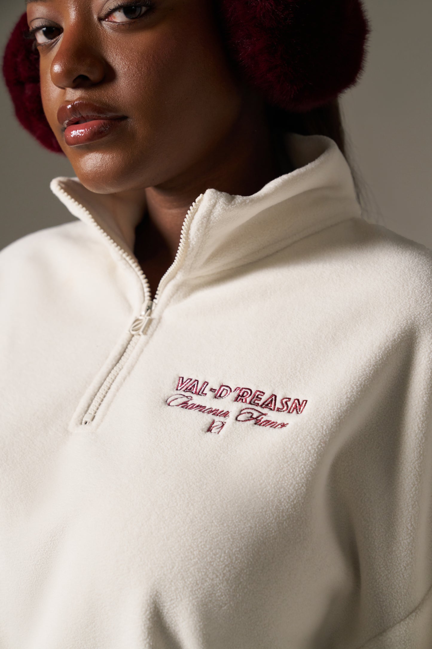 Oversized Apres Ski Fleece Quarter Zip Sweatshirt - Crème