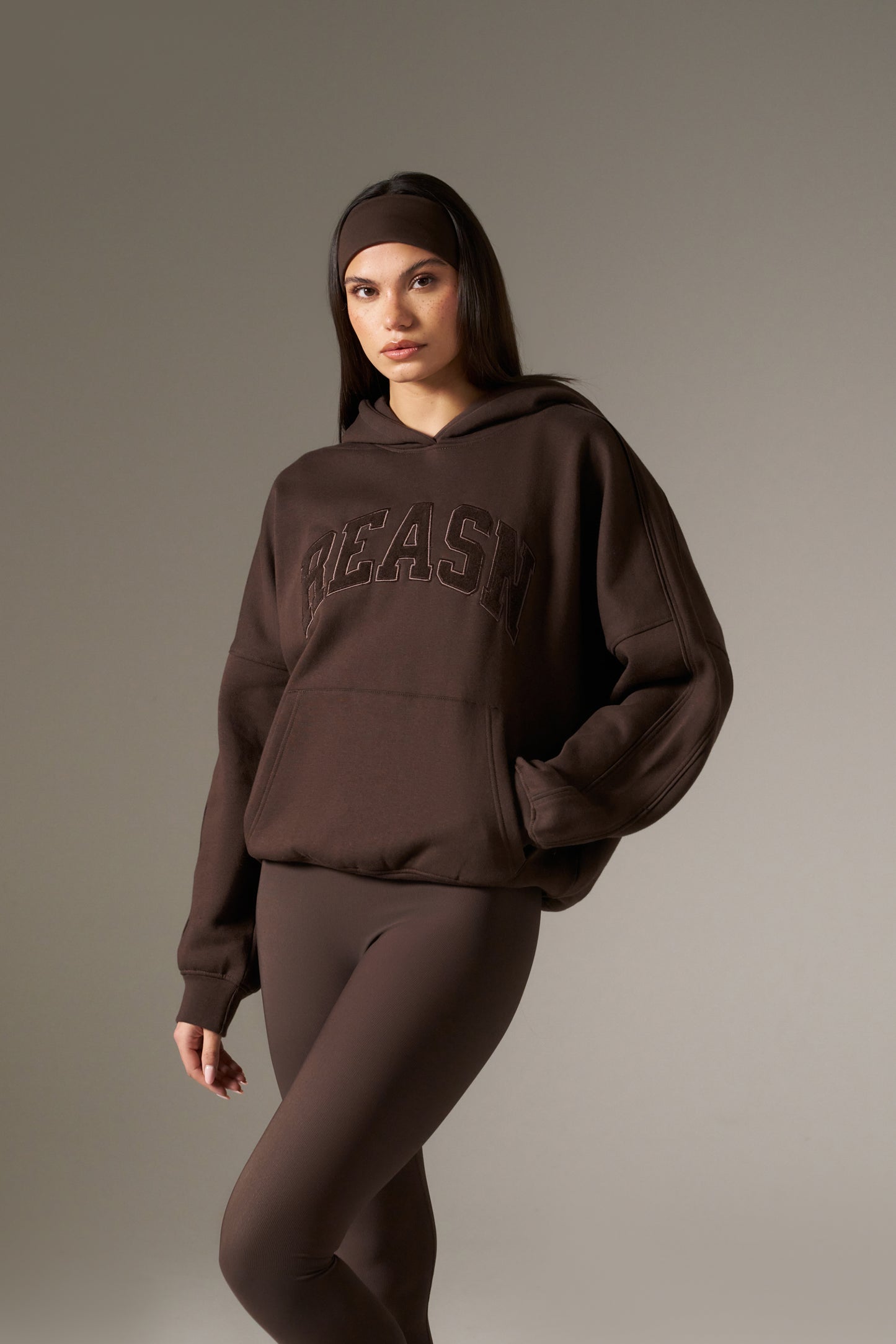 Oversized Branded Hoodie - Espresso