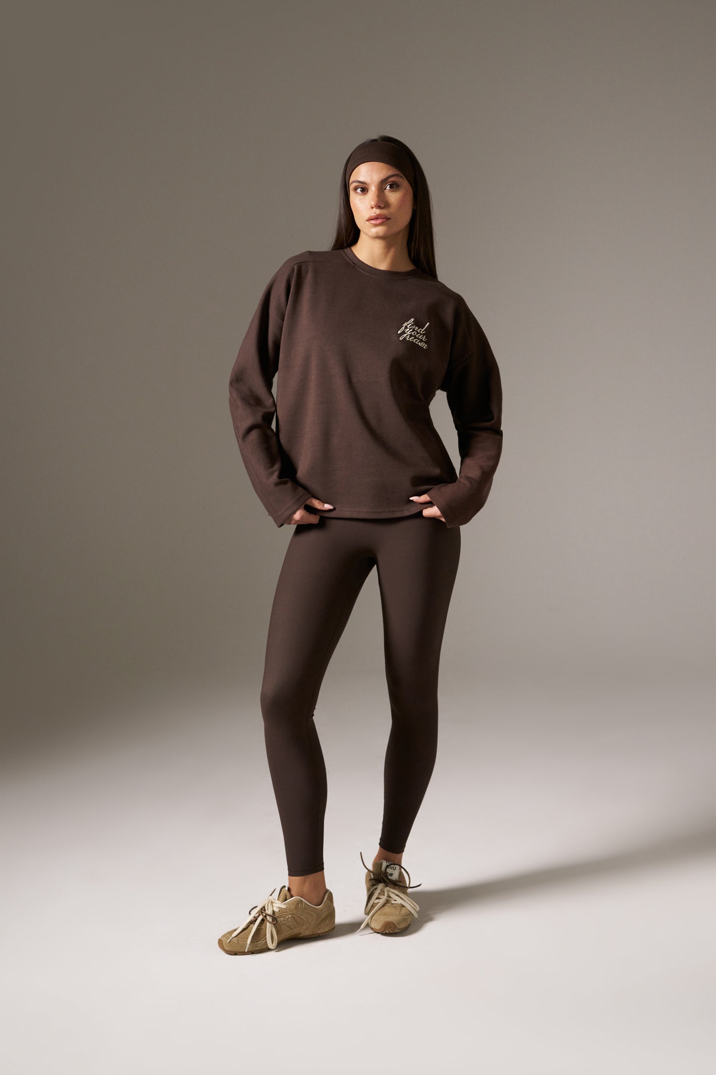 Oversized Long Sleeve Structured T Shirt- Espresso