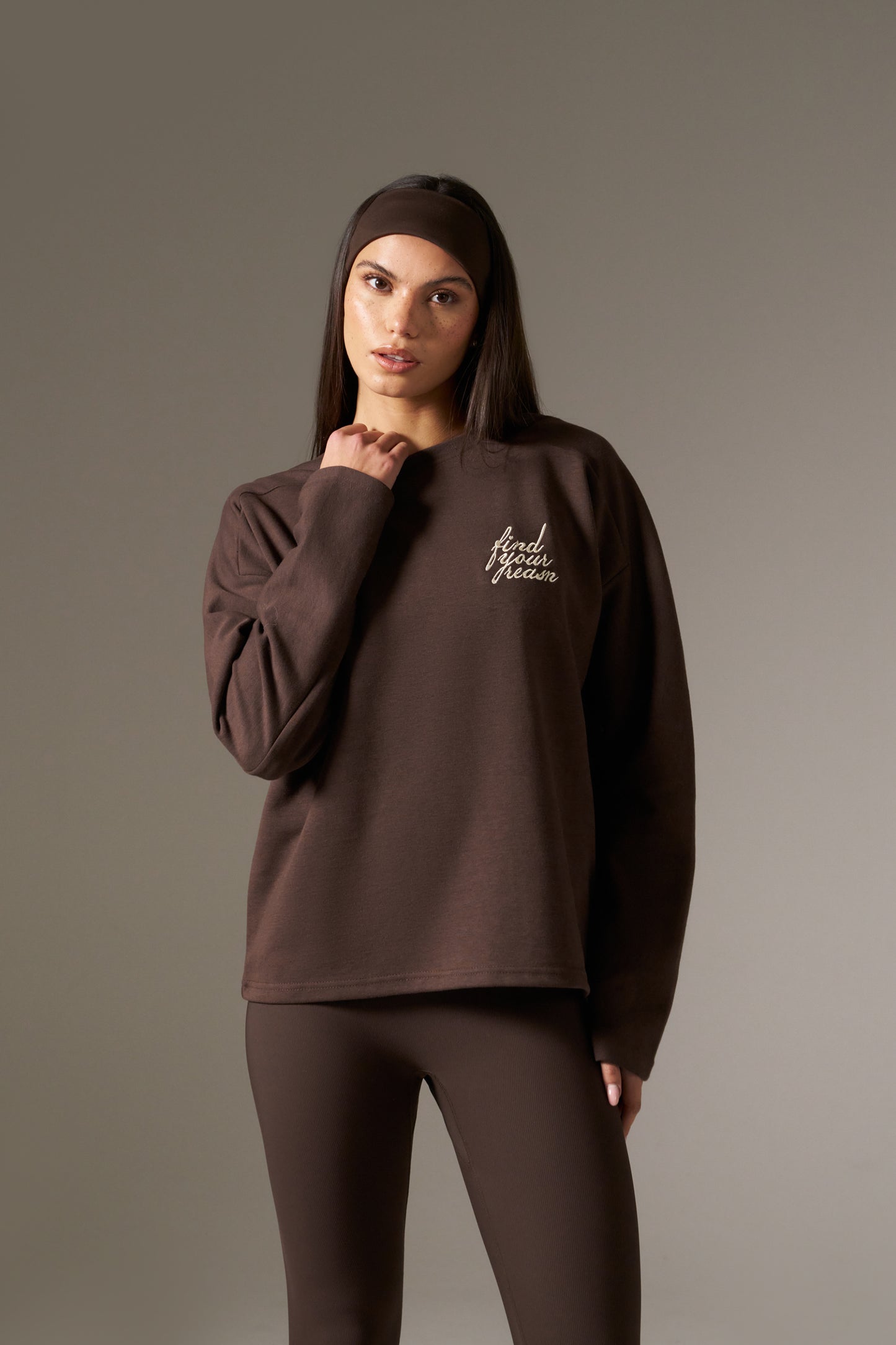 Oversized Long Sleeve Structured T Shirt- Espresso