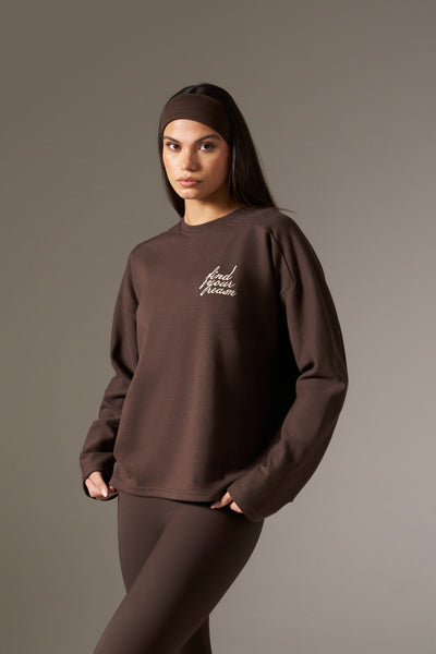 Oversized Long Sleeve Structured T Shirt- Espresso