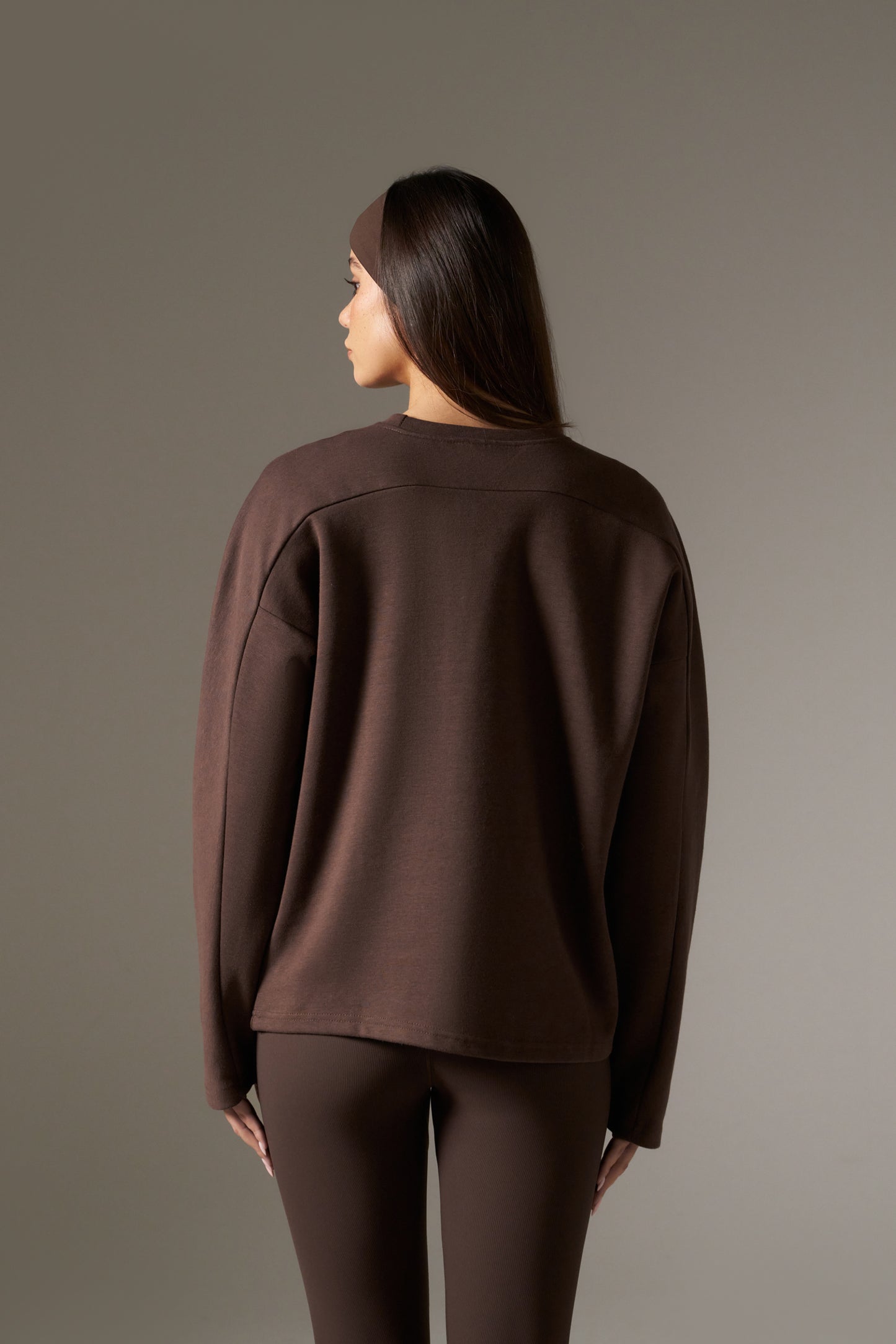Oversized Long Sleeve Structured T Shirt- Espresso