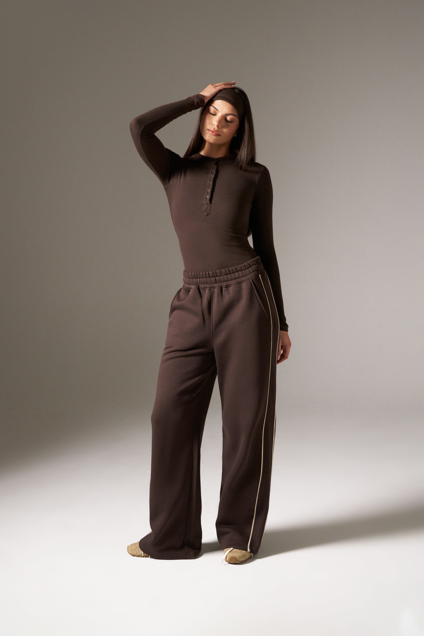 Rib Button Front Built In Bra Bodysuit - Espresso