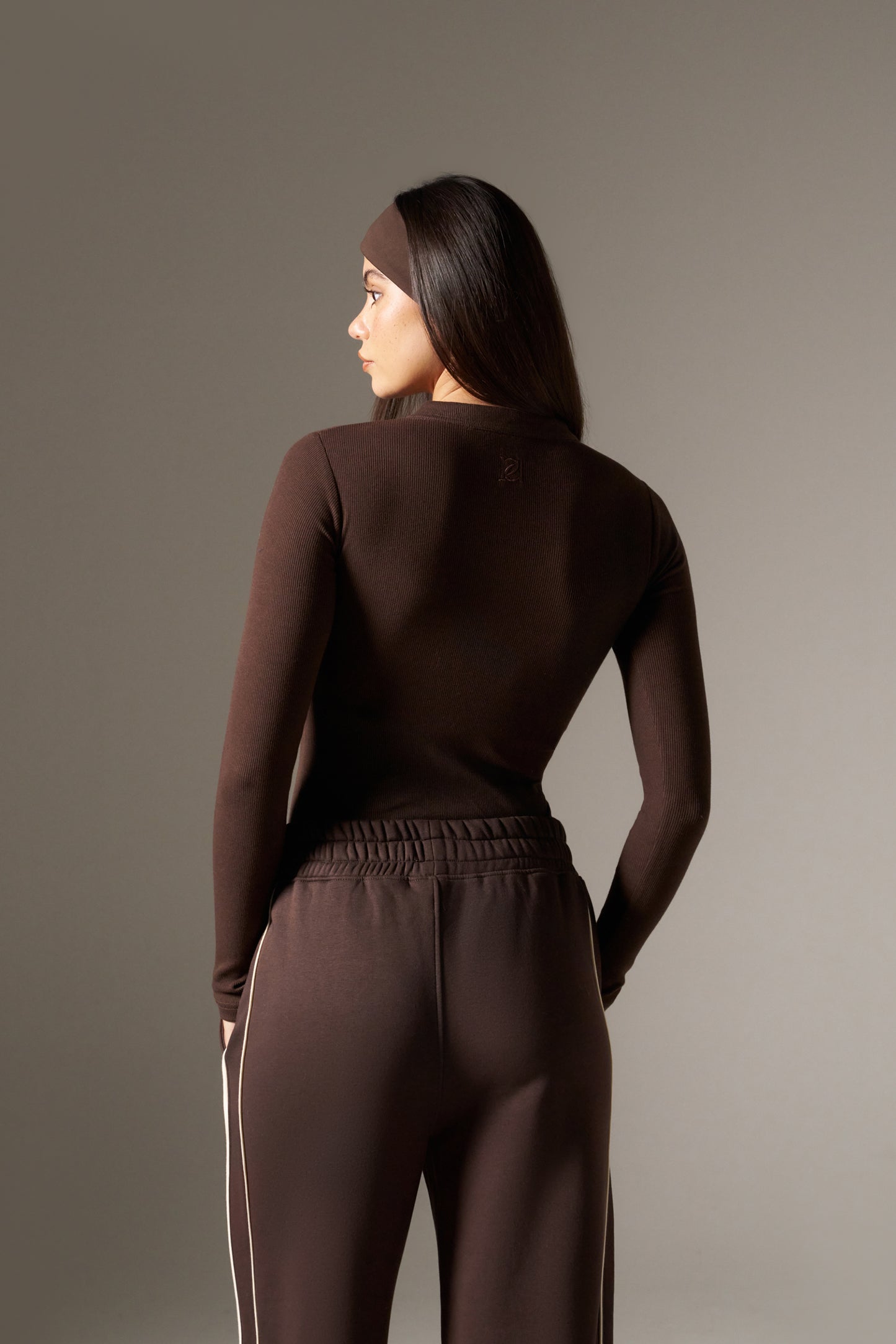 Rib Button Front Built In Bra Bodysuit - Espresso