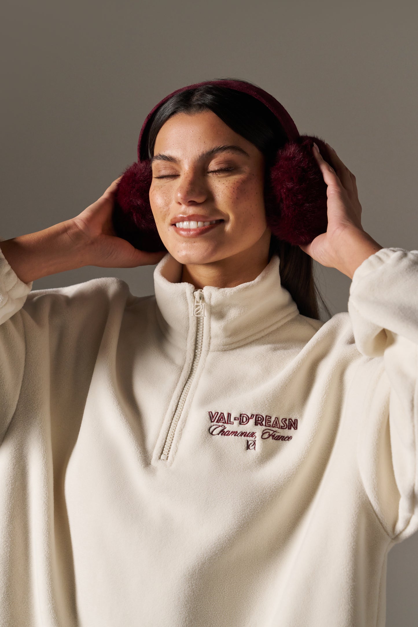 Oversized Apres Ski Fleece Quarter Zip Sweatshirt - Crème