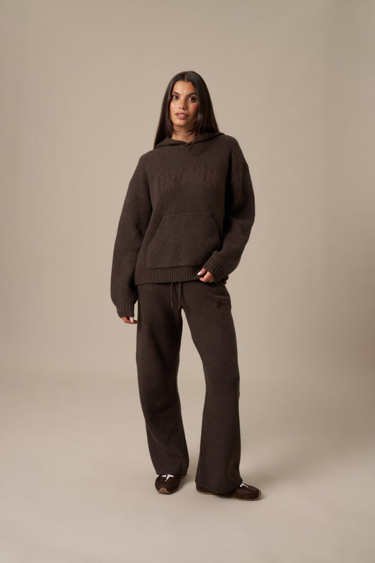 Wide Leg Premium Knit Trousers - Espresso