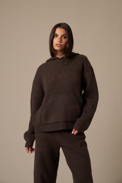 Oversized Premium Knit Hoodie - Espresso