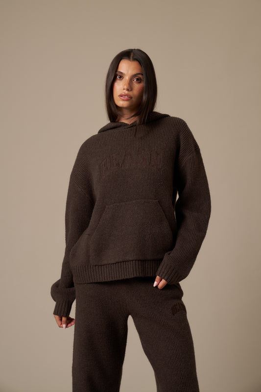 Oversized Premium Knit Hoodie - Espresso