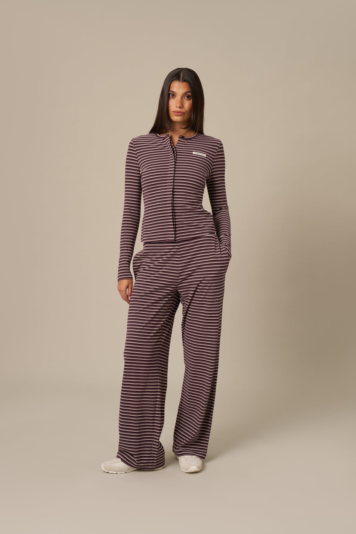 Fleece Stripe High Waist Wide Leg Trousers - Fig