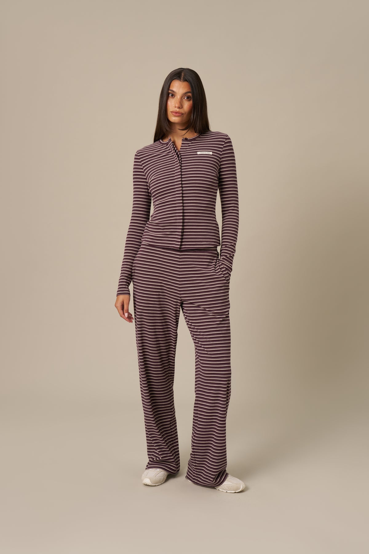 Soft Stripe Long Sleeve Button Front Top - Fig