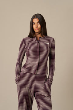 Soft Stripe Long Sleeve Button Front Top - Fig