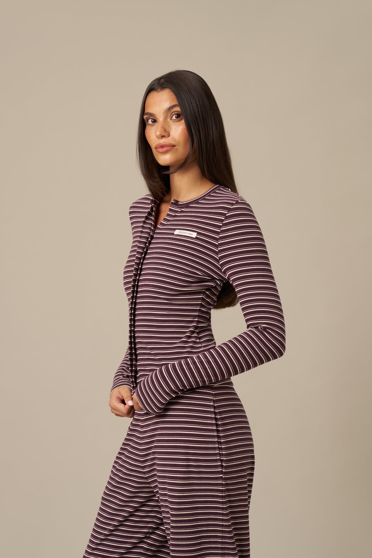 Soft Stripe Long Sleeve Button Front Top - Fig