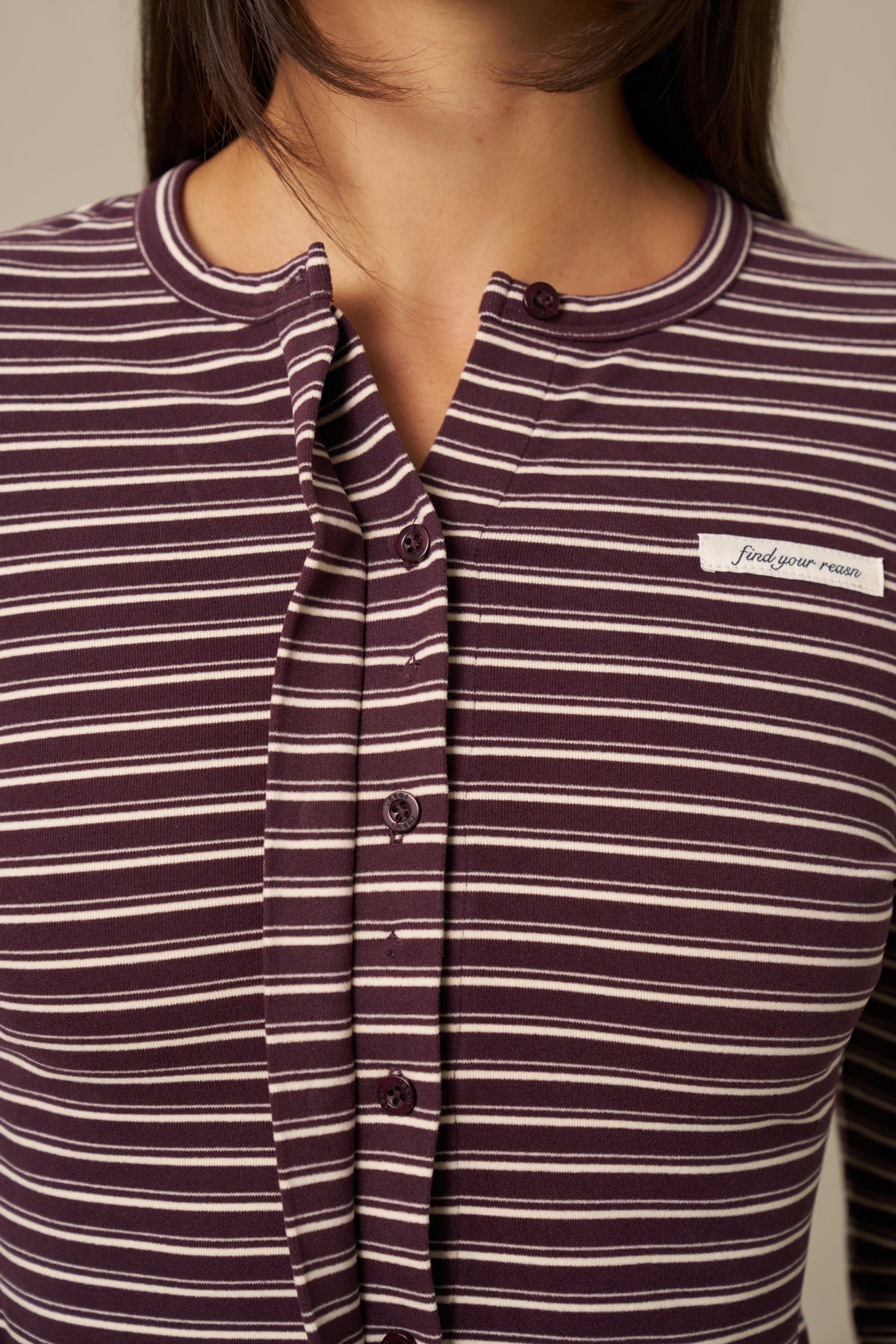 Soft Stripe Long Sleeve Button Front Top - Fig