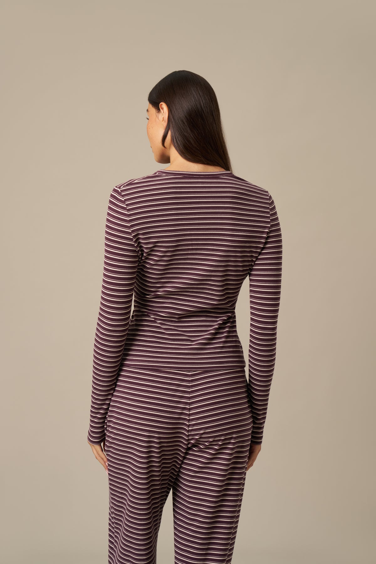 Soft Stripe Long Sleeve Button Front Top - Fig