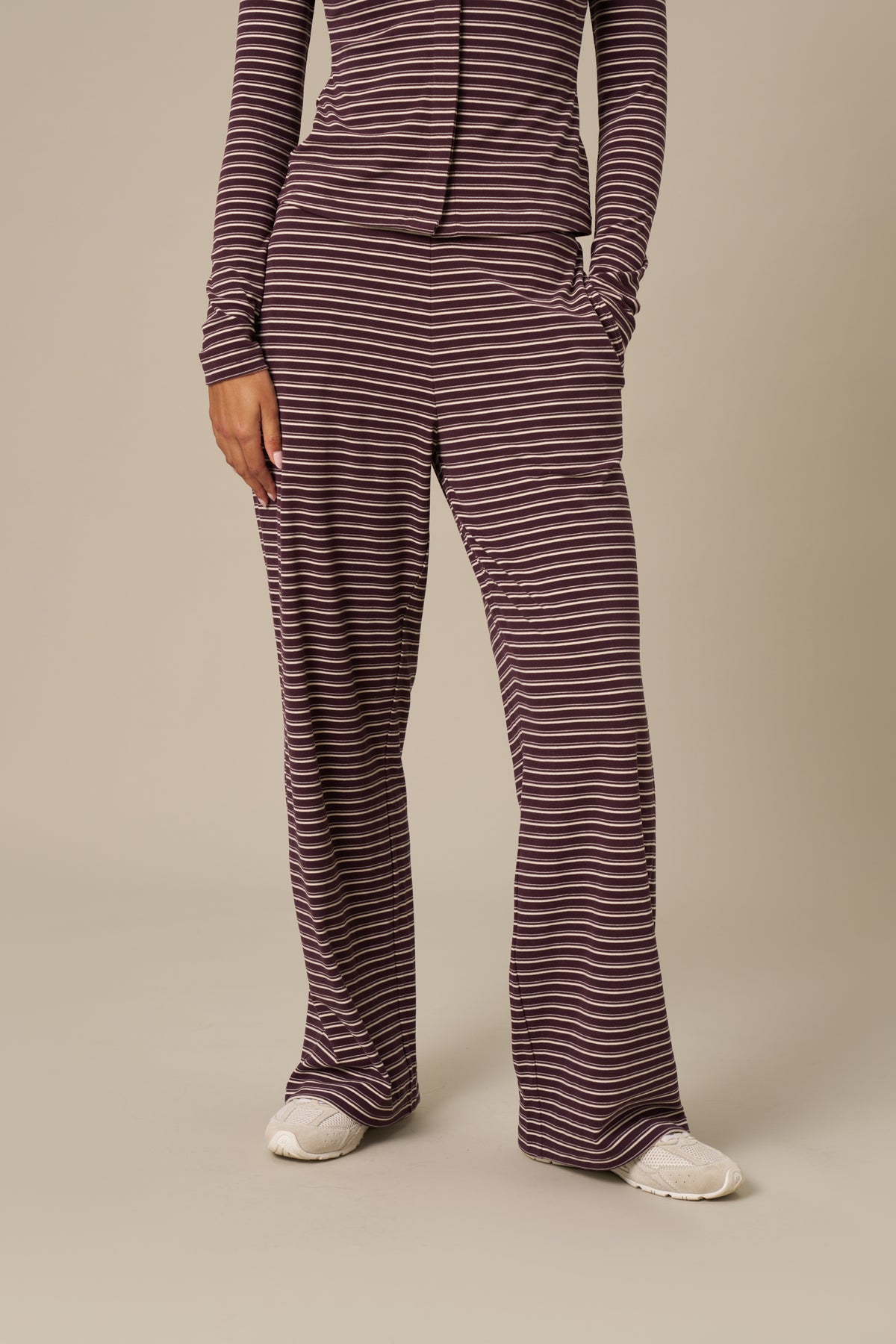Fleece Stripe High Waist Wide Leg Trousers - Fig