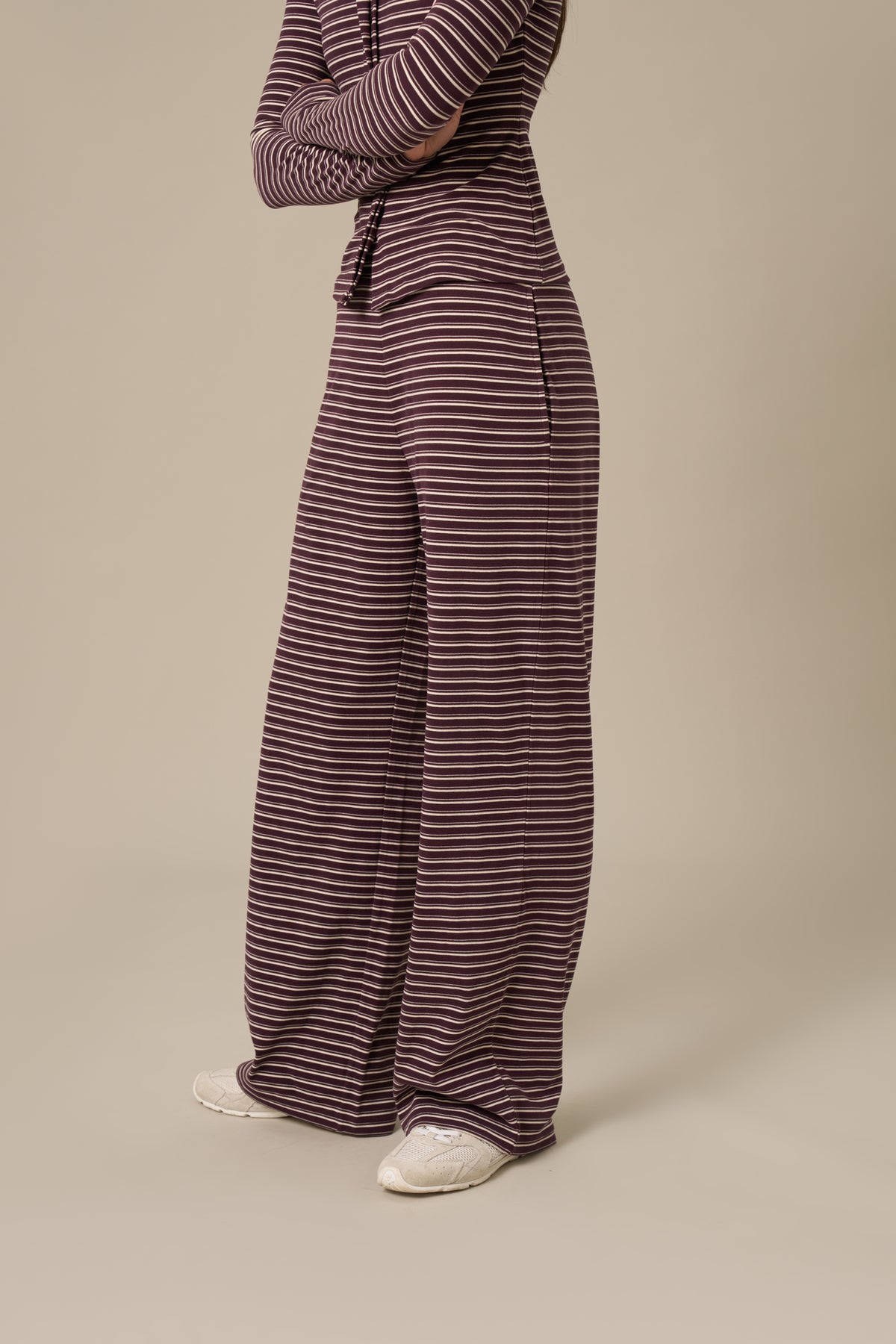 Fleece Stripe High Waist Wide Leg Trousers - Fig