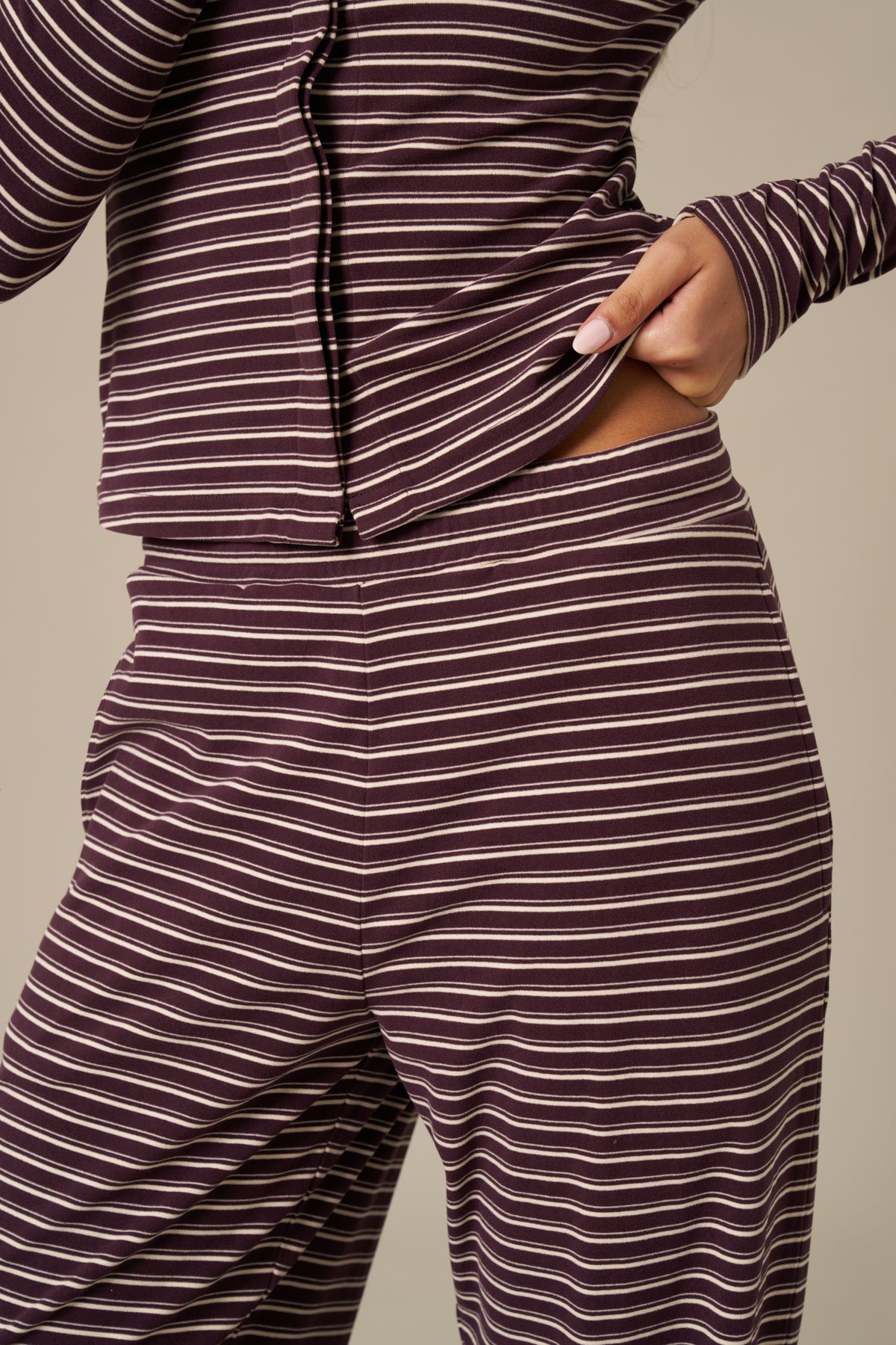 Fleece Stripe High Waist Wide Leg Trousers - Fig