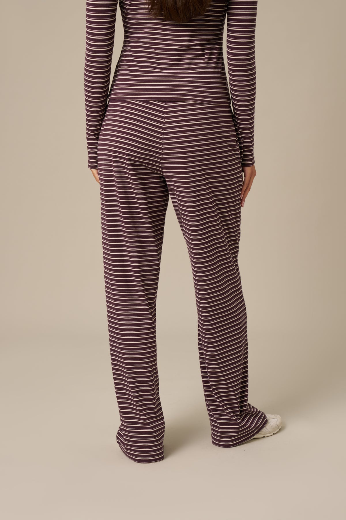 Fleece Stripe High Waist Wide Leg Trousers - Fig