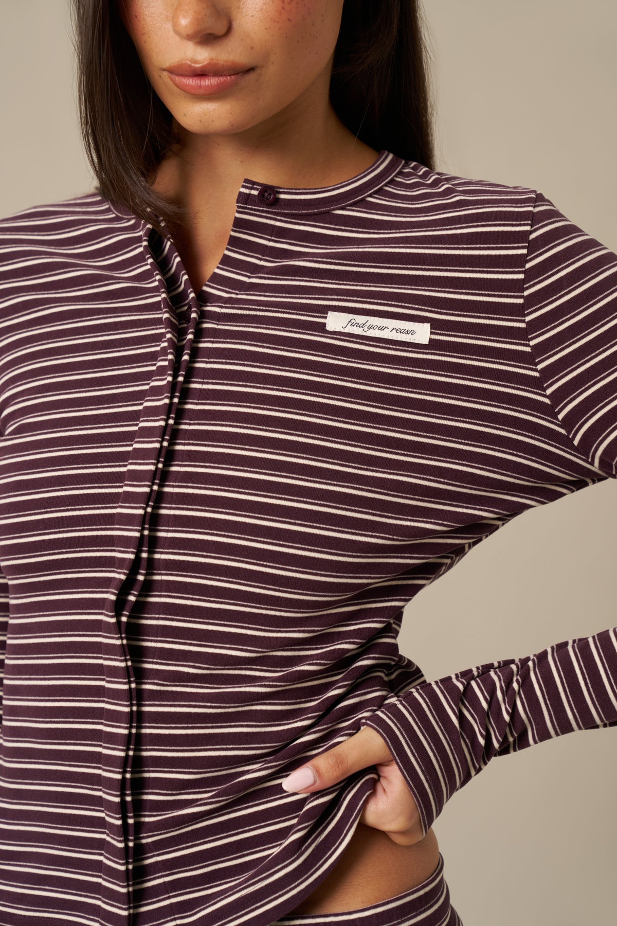 Soft Stripe Long Sleeve Button Front Top - Fig
