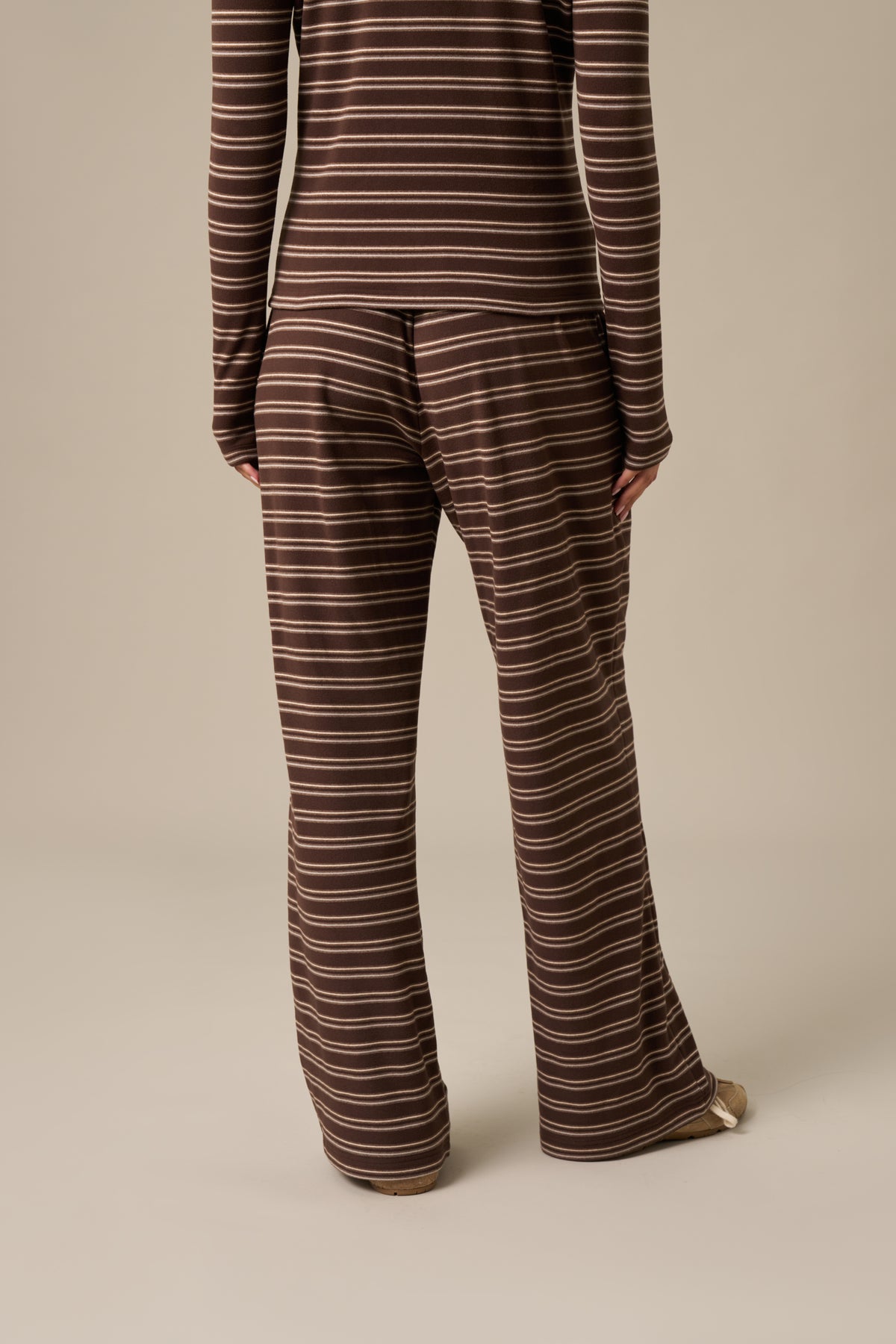 Fleece Stripe High Waist Wide Leg Trousers - Espresso