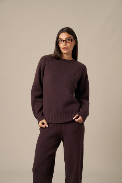 Oversized Premium Knitted Crew Neck Jumper - Fig