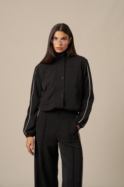 Contrast Piping Funnel Neck Jacket - Core Black