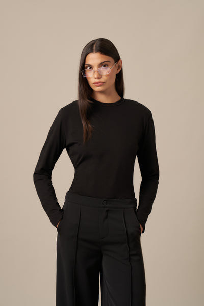 Removable Shoulder Pad Long Sleeve T Shirt - Core Black