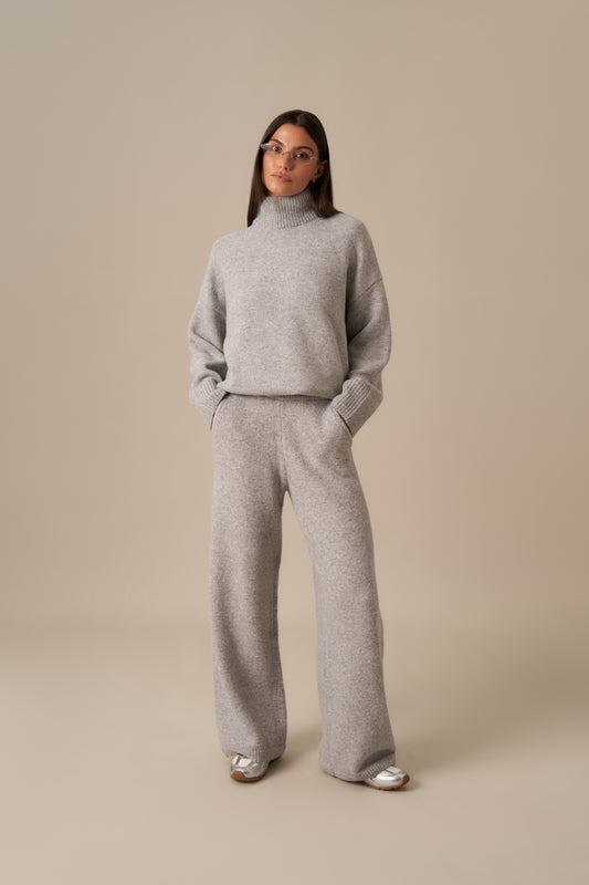 Funnel Neck Knitted 2 In 1 Co Ord - Grey Marl