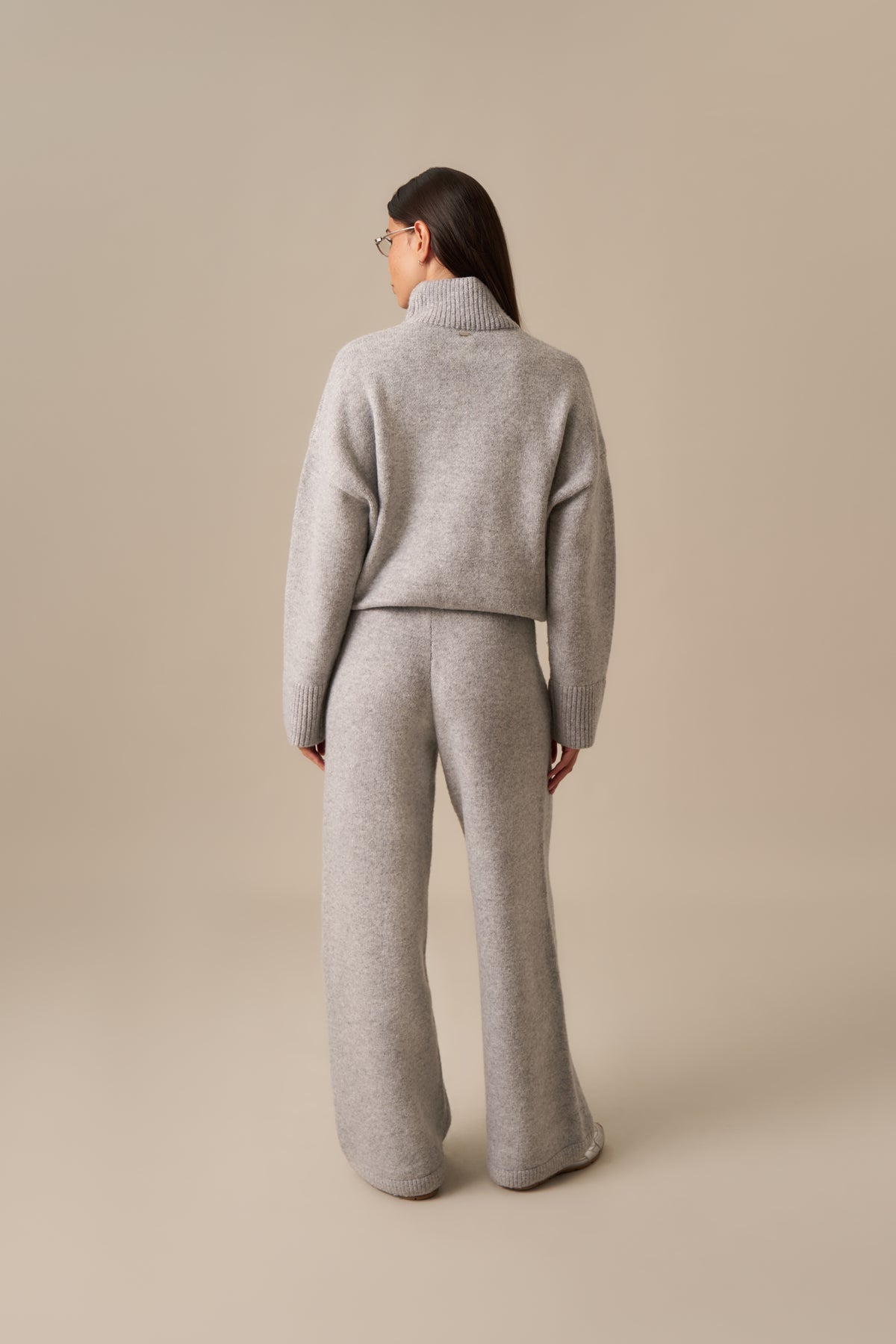 Funnel Neck Knitted 2 In 1 Co Ord - Grey Marl