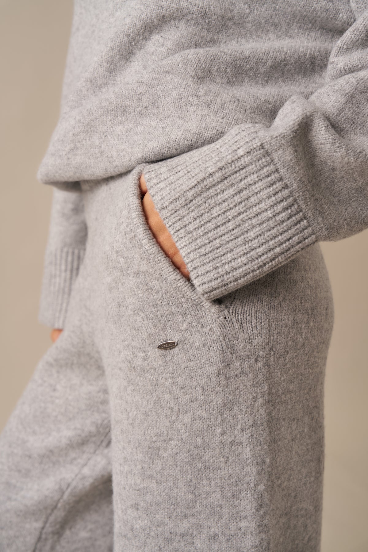 Funnel Neck Knitted 2 In 1 Co Ord - Grey Marl