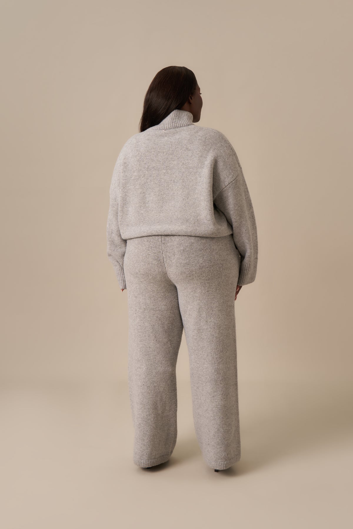 Funnel Neck Knitted 2 In 1 Co Ord - Grey Marl