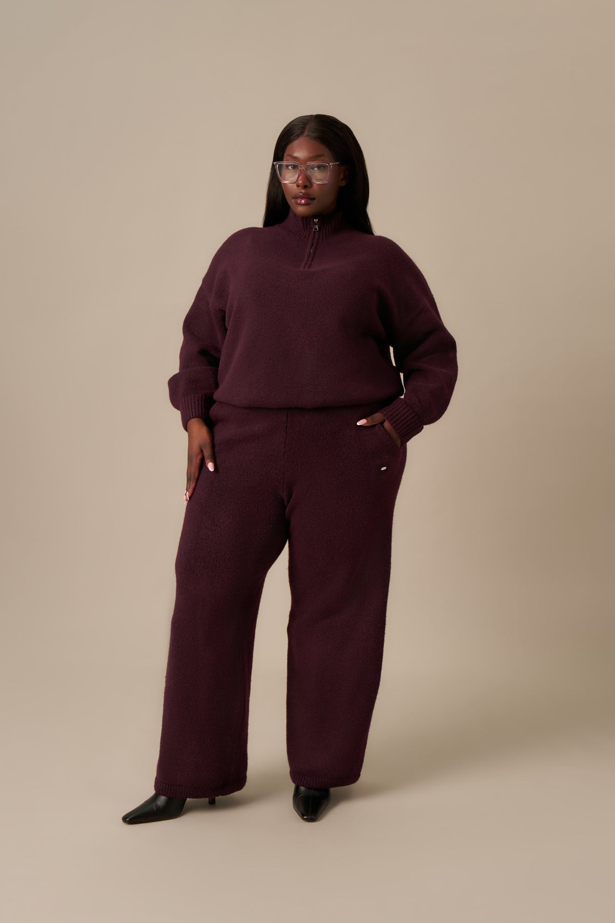 Quarter Zip Knitted 2 In 1 Co Ord - Fig
