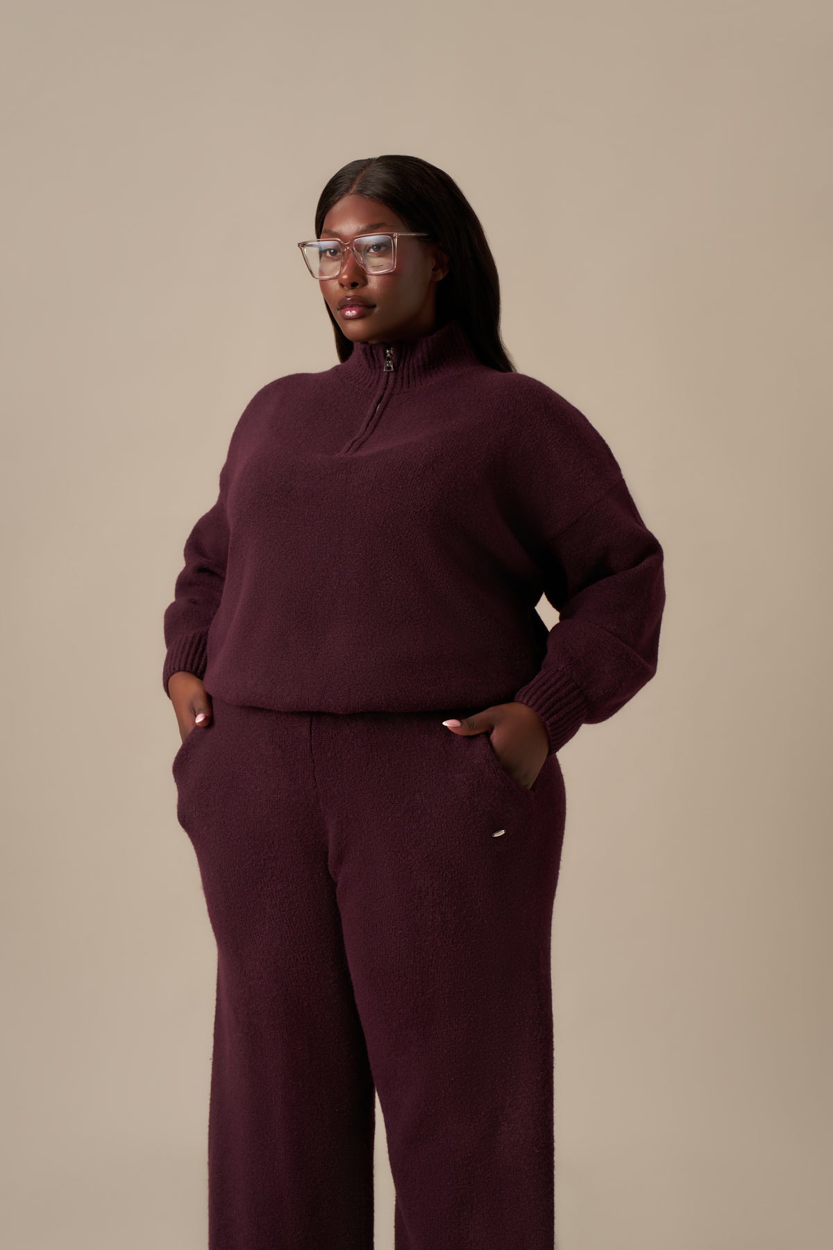 Quarter Zip Knitted 2 In 1 Co Ord - Fig