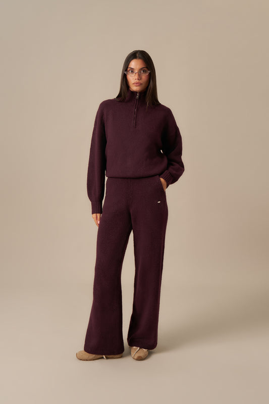 Quarter Zip Knitted 2 In 1 Co Ord - Fig